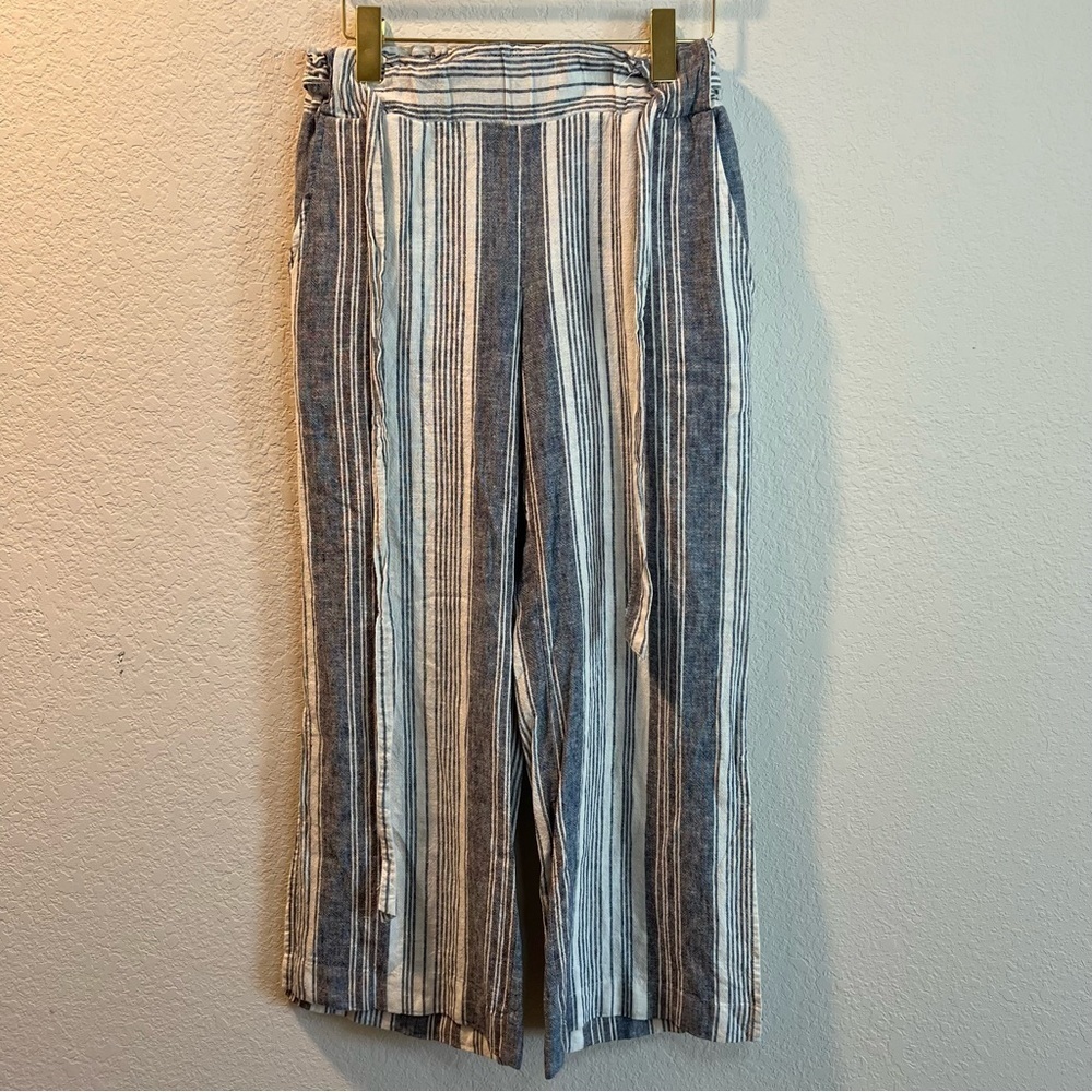 Women’s Indigo Rein blue striped linen blend pull on pants size small S